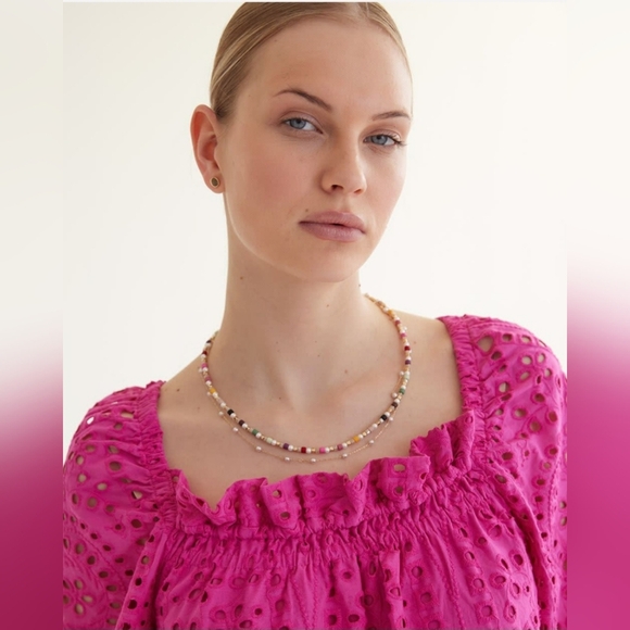 Reitmans Cotton Sz 1X Eyelet Dress Square Neck Fushia  Puff Sleeve Sundress - Picture 7 of 9